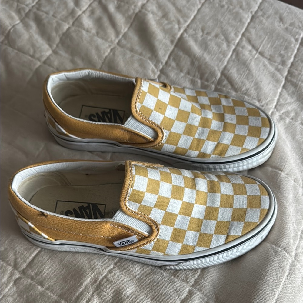 Vans Yellow and White Checkerboard Slip-On Sneakers